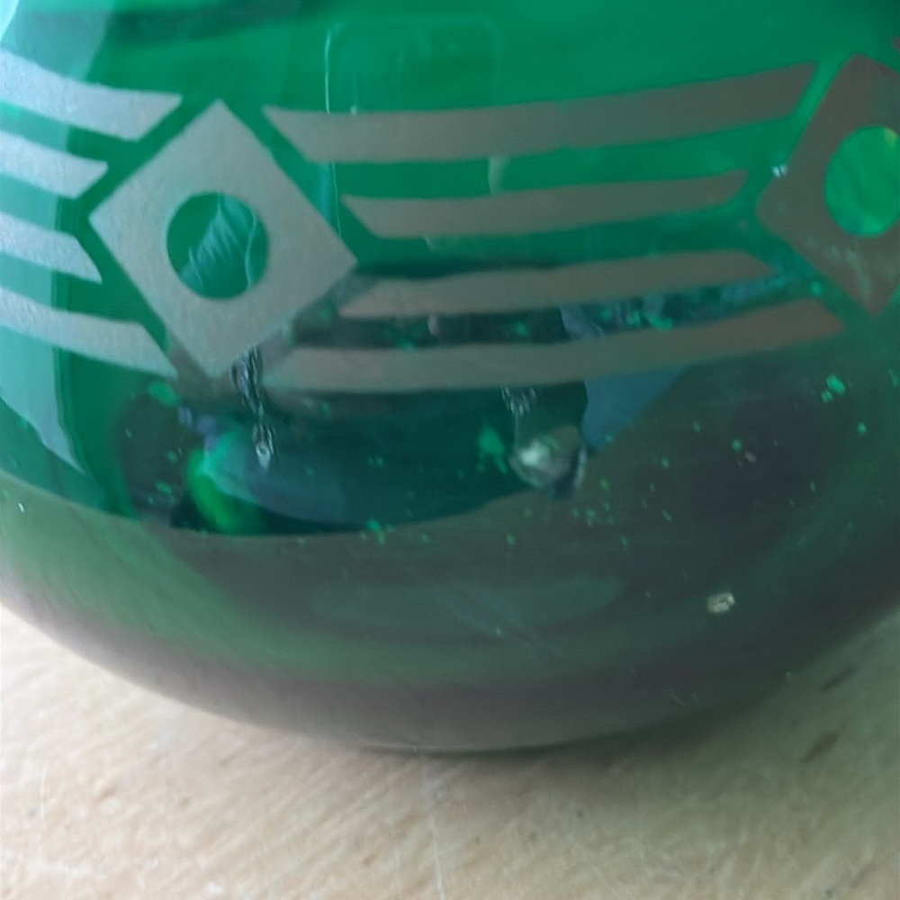 Vtg Dalzell Viking Green Rose Bowl, Round Glass Vase with Geometric Gold Trim - Picture 4 of 4